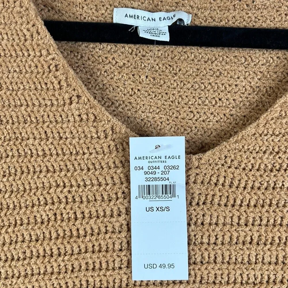 American Eagle Outfitters Sweater Womens XS Tan High Low Knit Lightweight Slits
